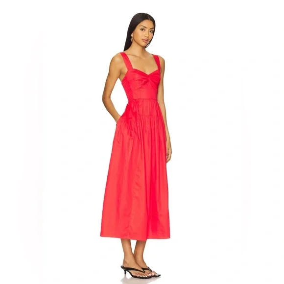 La Ligne NWT Solid Marceline Cotton Poplin Dress in Poppy XL - Picture 4 of 14